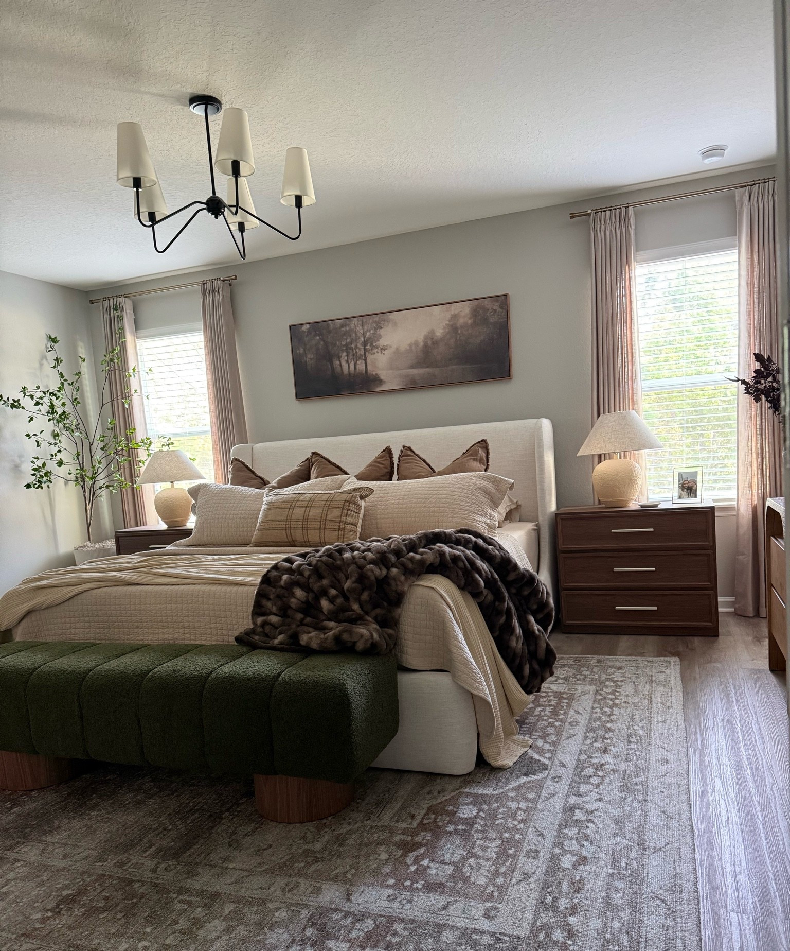 #ad Cozy bedroom views ft my affordable oversized nightstands, favorite Loloi rug & my green boucle bench- all from @Wayfair 😍👌🏽

#wayfair #wayfairpartner 

Moody bedroom, bedroom inspiration, oversized nightstands, Loloi rugs, bedroom rug, end of bed bench, master bedroom, guest bedroom, bedroom inspo

#LTKHome #LTKSaleAlert