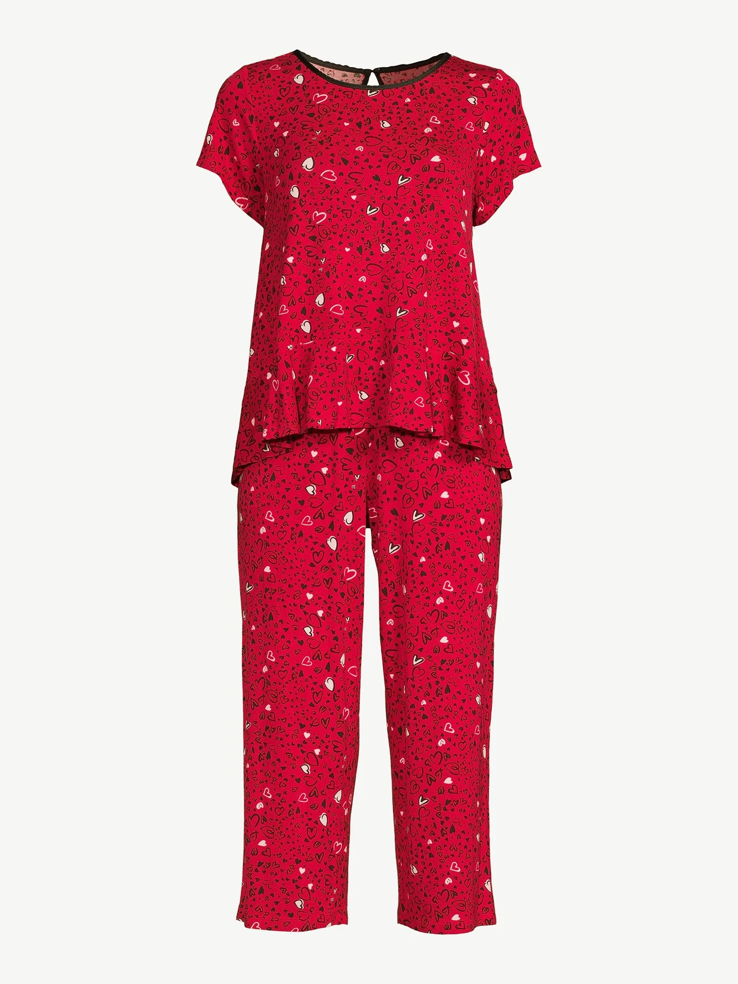 Joyspun Women's Scallop Trim Top and Capri Pants Sleep Set, 2-Piece, Sizes up to 3X - Walmart.com | Walmart (US)