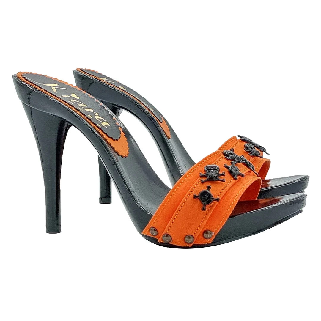 Black clogs with orange band with skulls and heel 12 - Made in Italy - KMH75015 ARANCIO | Etsy (US)