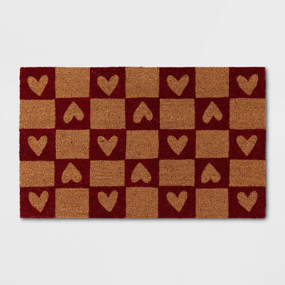 1'6"x2'6" Checkered Hearts Coir Doormat Red - Threshold™ | Target