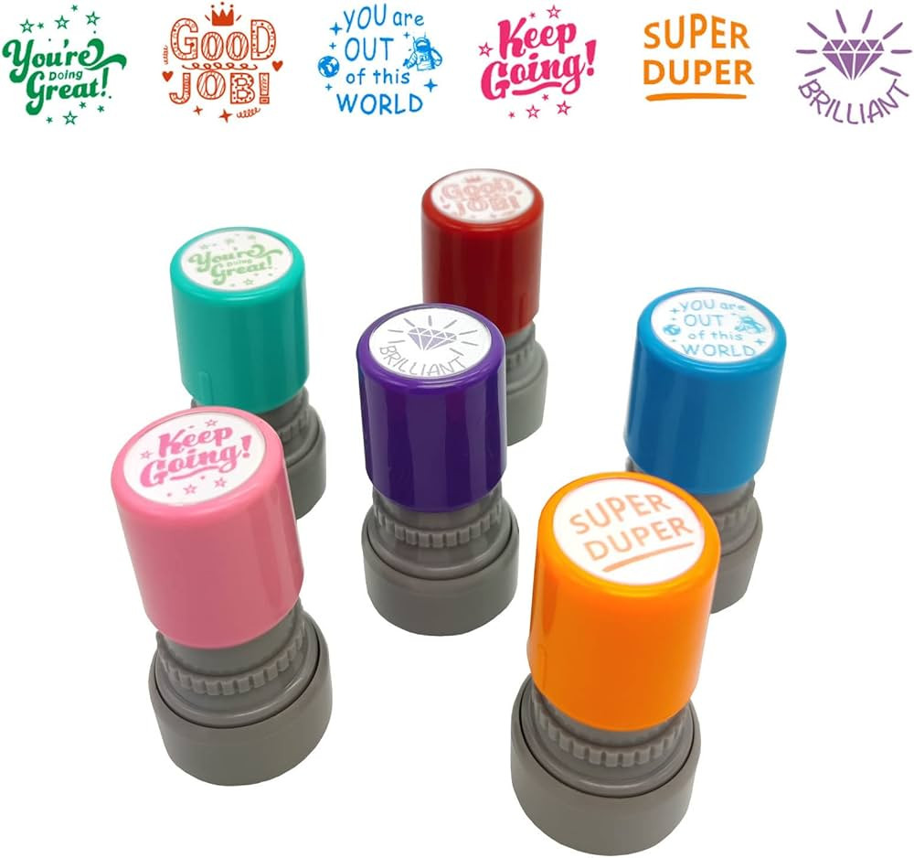 WAFJAMF Pack of 6 Sorted Teacher Stamp Teachers Self-Inking Rubber Stamps Teacher Review Photosen... | Amazon (US)