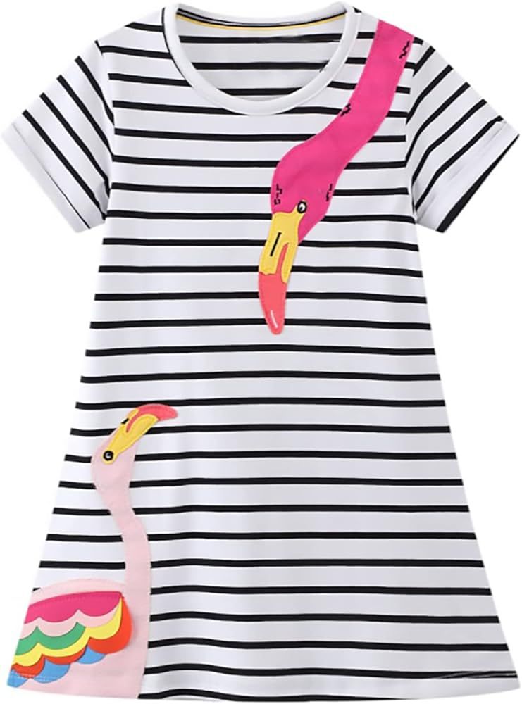 Amazon.com: KISSOURBABY Little Girls Soft Summer Cotton Short Sleeve Dresses T-Shirt Casual Carto... | Amazon (US)