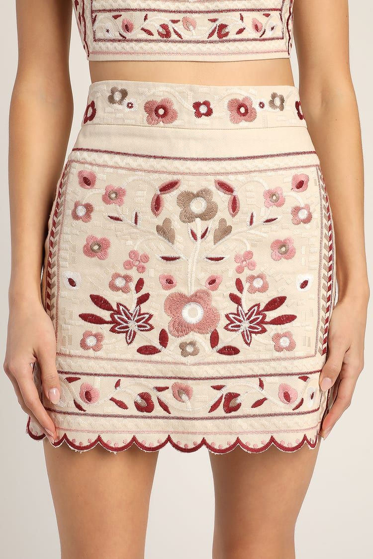 Don't Stop the Party Beige Embroidered Mini Skirt | Lulus (US)