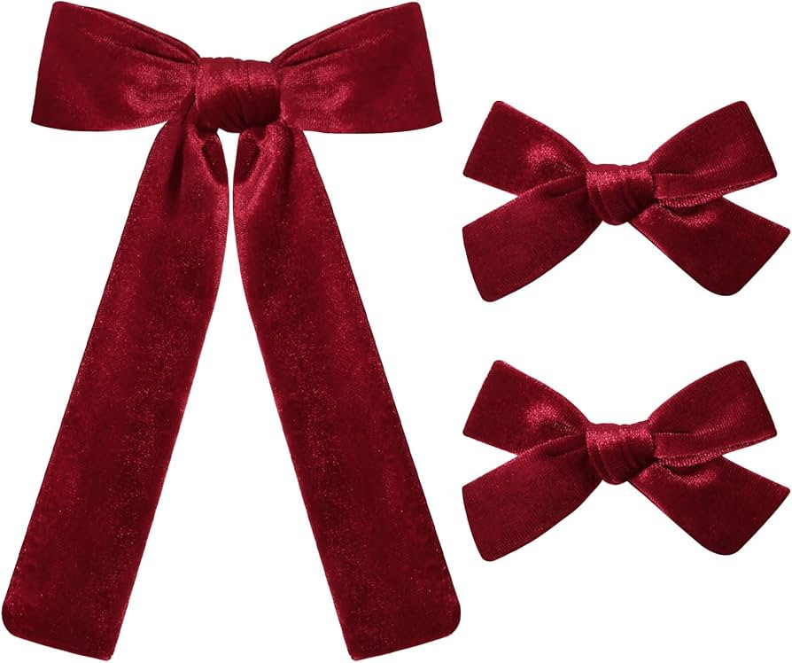 DEEKA Dark Red Velvet Hair Bows 2 Sizes Long and Basic 4” Hair Bow Set for Toddler Girls Long P... | Amazon (US)