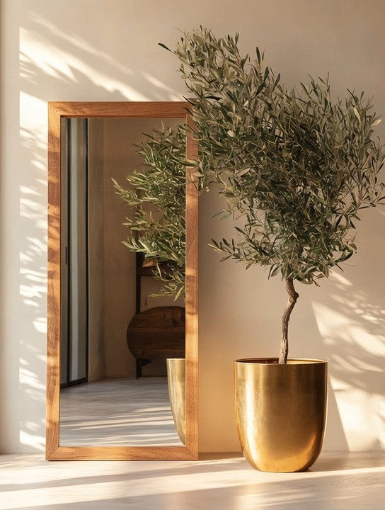 Create effortless Mediterranean elegance in your home with a simple wooden floor mirror paired with a lush olive tree in a gold planter. This combination of natural wood, warm gold, reflective glass, and soft greenery instantly brings light, balance, and quiet luxury into any space.

The beauty of this setup is its versatility. It works beautifully in a living room, entryway, hallway, or bedroom, adding depth through the mirror and organic warmth through the olive tree. The gold planter introduces just enough richness, while the wood frame keeps the look grounded and timeless. It’s minimal, intentional, and unmistakably elegant—proof that a few well-chosen elements can completely transform a room.

#MediterraneanHome #OliveTreeDecor #TimelessInteriors 

 #LTKHome