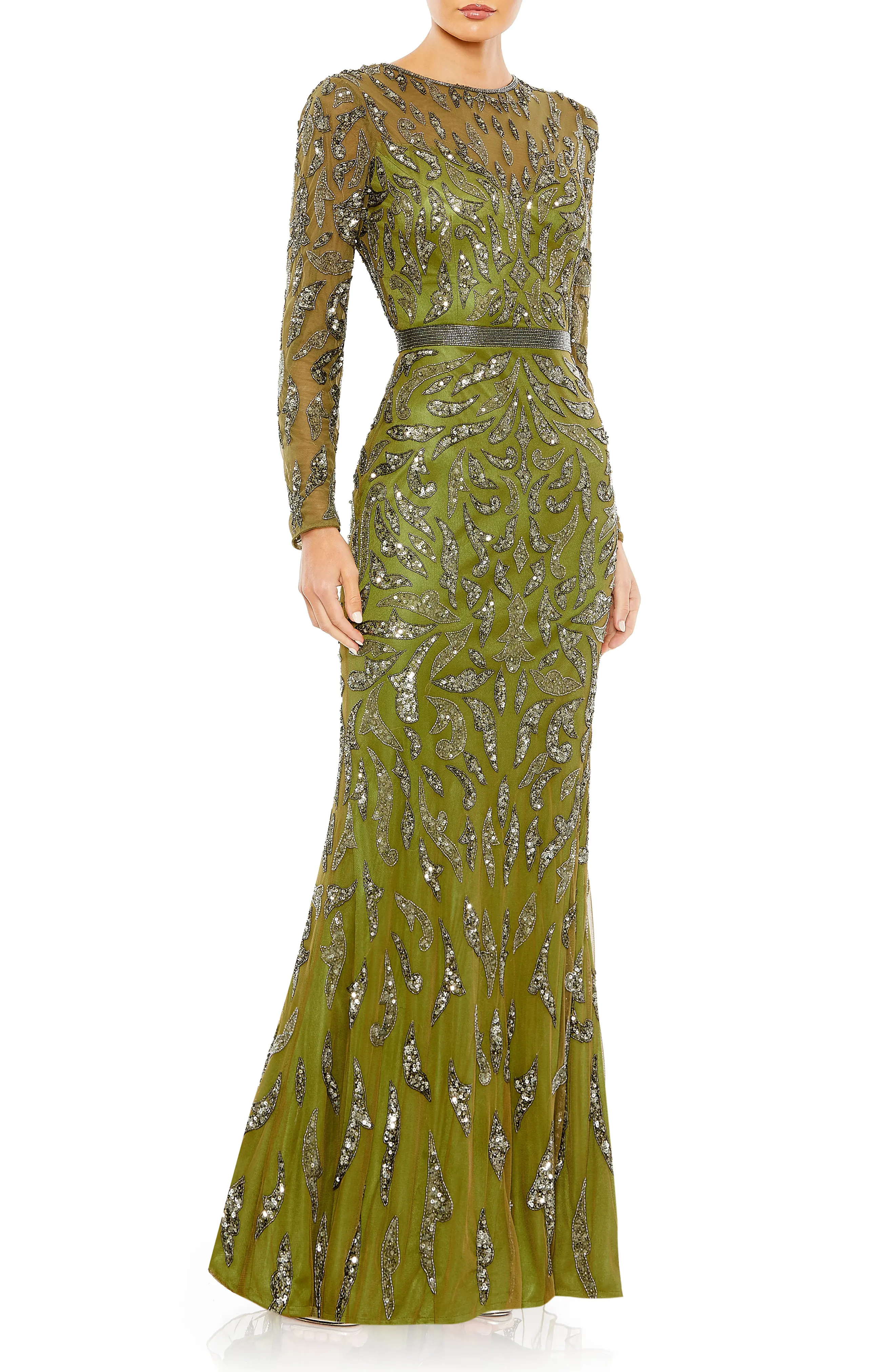 Abstract Beaded Long Sleeve Evening Gown (Women) | Nordstrom | Nordstrom