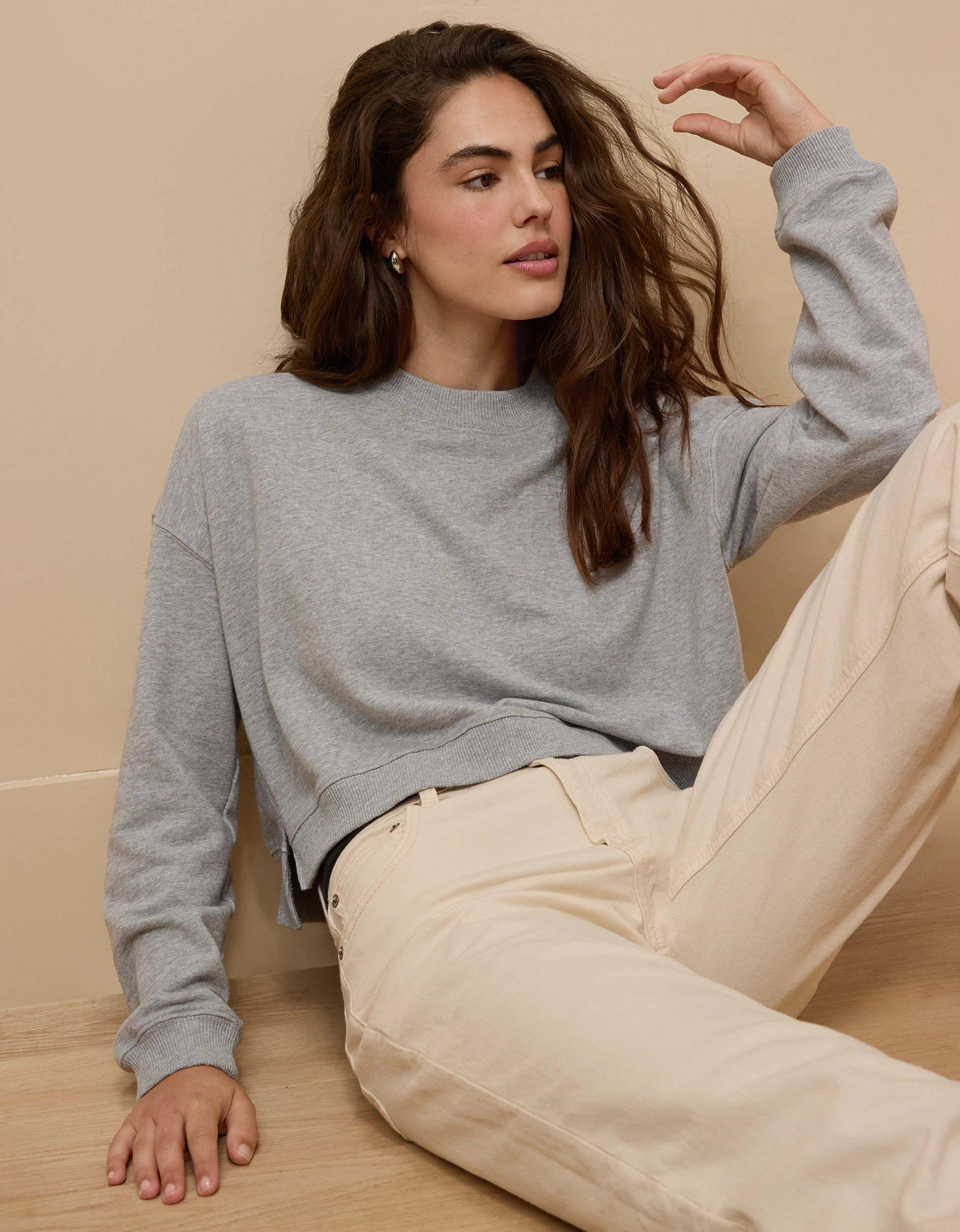 AE Big Hug Cropped Crew Neck Sweatshirt | American Eagle Outfitters (US & CA)