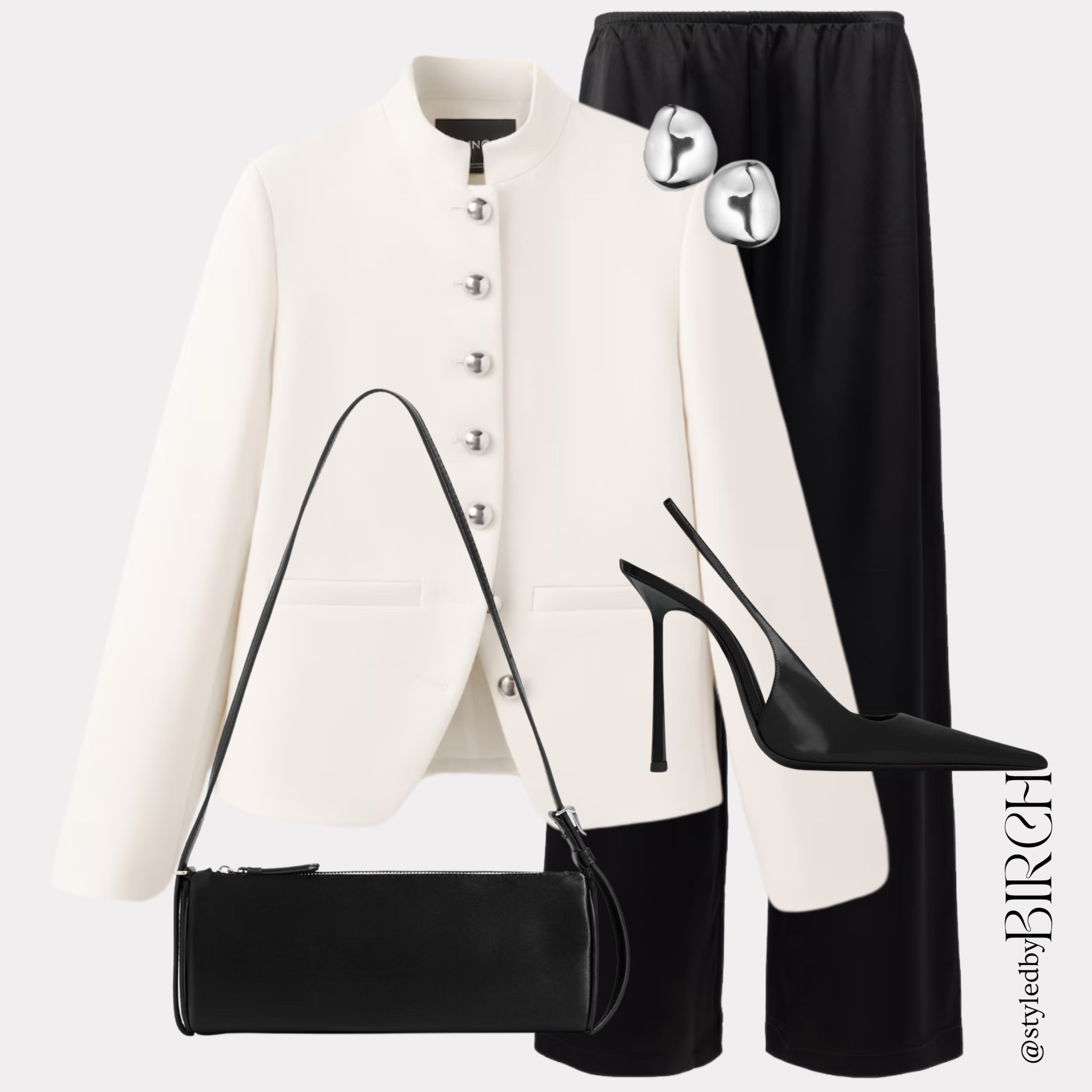 Sharp. Clean. Effortless. This outfit needs no explanation ✨

The cream military jacket and black satin trouser combination is one of those looks that just works every single time. The silver button detail elevates the whole thing and those slingback heels finish it off perfectly. Classic but with an edge.

#ootd #outfitinspo #blackandcream #chicstyle #elevatedstyle

Tags 🏷️
Cream military button jacket, black satin wide leg trousers, black leather shoulder bag, black pointed slingback heels, silver sculptural earrings

#LTKeurope #LTKmodest #LTKworkwear