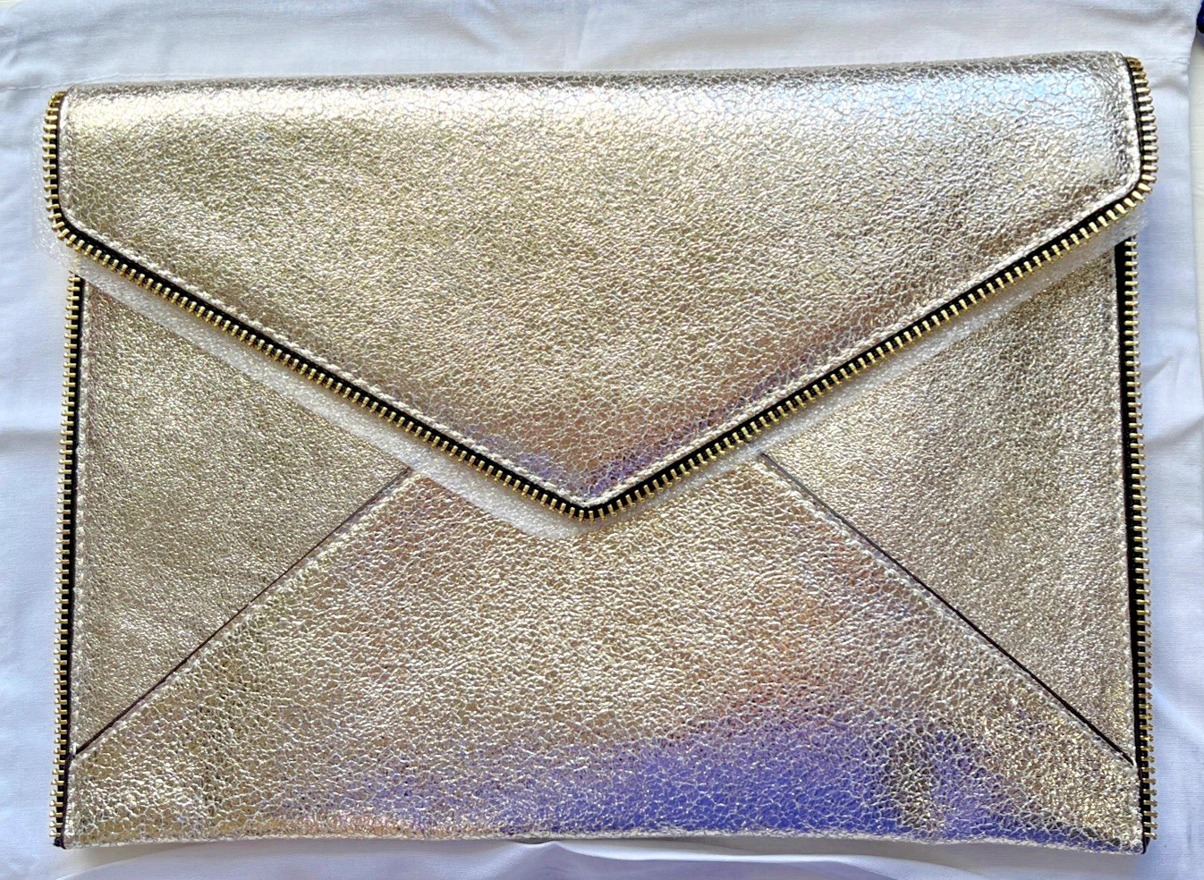 REBECCA MINKOFF Leo Leather Envelope Clutch bag Light Gold NWT | eBay AU