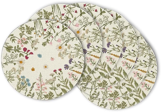 Artoid Mode Antique Herbs Wild Flowers Spring Round Placemats Set of 6, 14 Inch Summer Round Tabl... | Amazon (US)