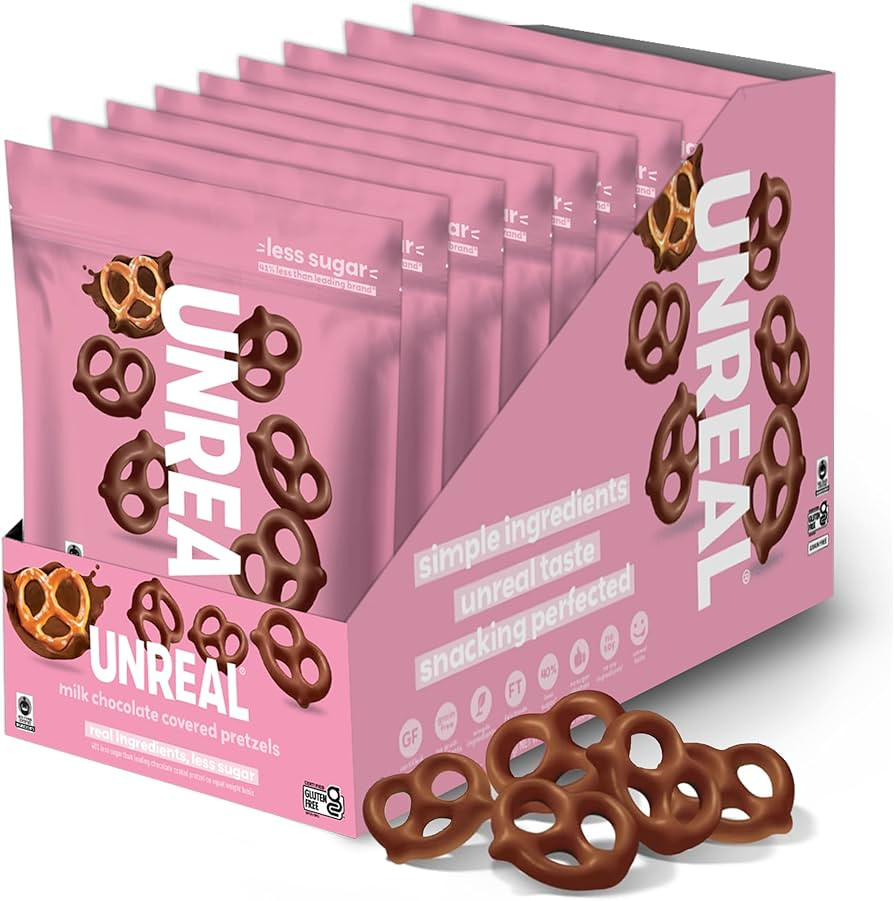 UNREAL Milk Chocolate Covered Pretzels, 7g Sugar, Chocolate Candy Treat Bag, Gluten Free, Fair Tr... | Amazon (US)