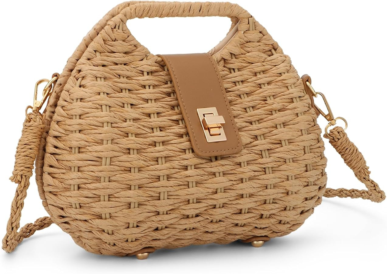 Amazon.com: KUANG! Woven Straw Bag with Crossbody Strap Clutch Purses for Women Hand-woven Summer... | Amazon (US)
