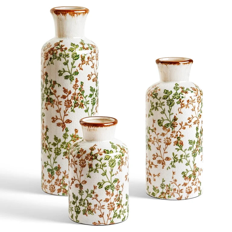 LE TAUCI Vases, 9.8" & 7.3" & 5.0" Ceramic Vases, Ivory Green & Brown Floral Vase for Home Decor,... | Walmart (US)