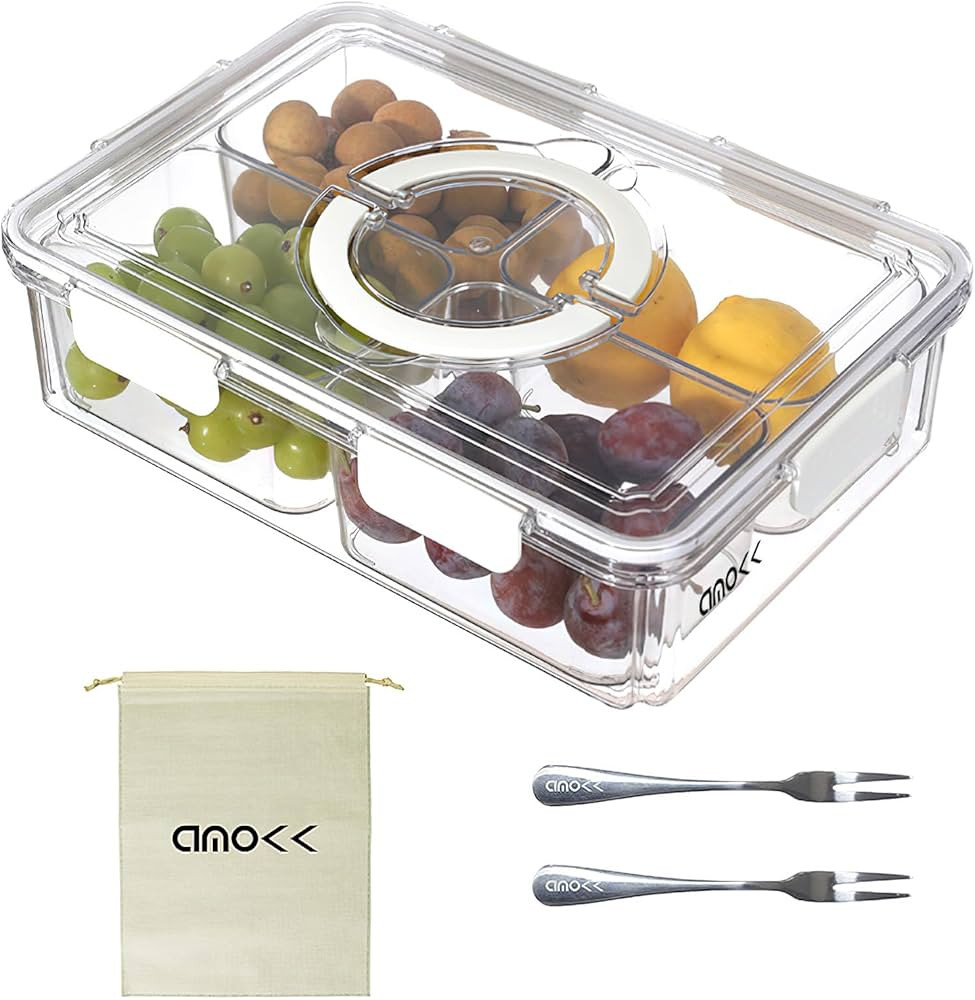amokk Divided Serving Tray with Lid and Handle Portable Snackle Box Charcuterie Transparent Conta... | Amazon (US)