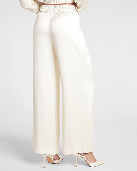 High Waisted Luxe Satin Wide Leg Pant | Express