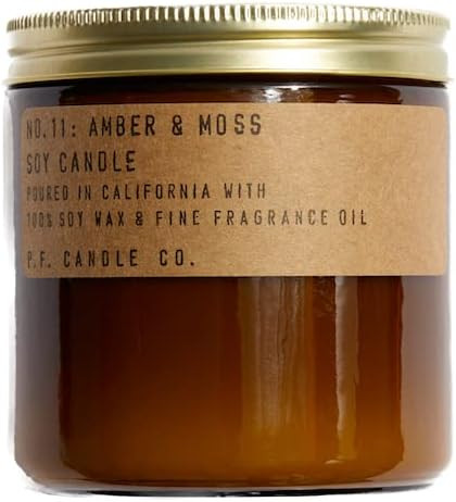 P.F. Candle Co. Amber & Moss Classic Large Scented Soy Wax Candle (12.5 oz) 60-70 Hour Burn Time,... | Amazon (US)