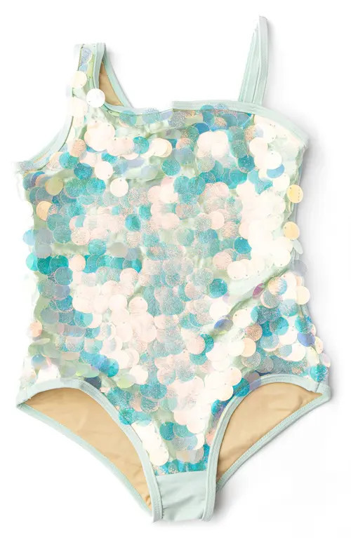 Shade Critters Kids' Paillette One-Shoulder One-Piece Swimsuit in Mint at Nordstrom, Size 5 | Nordstrom