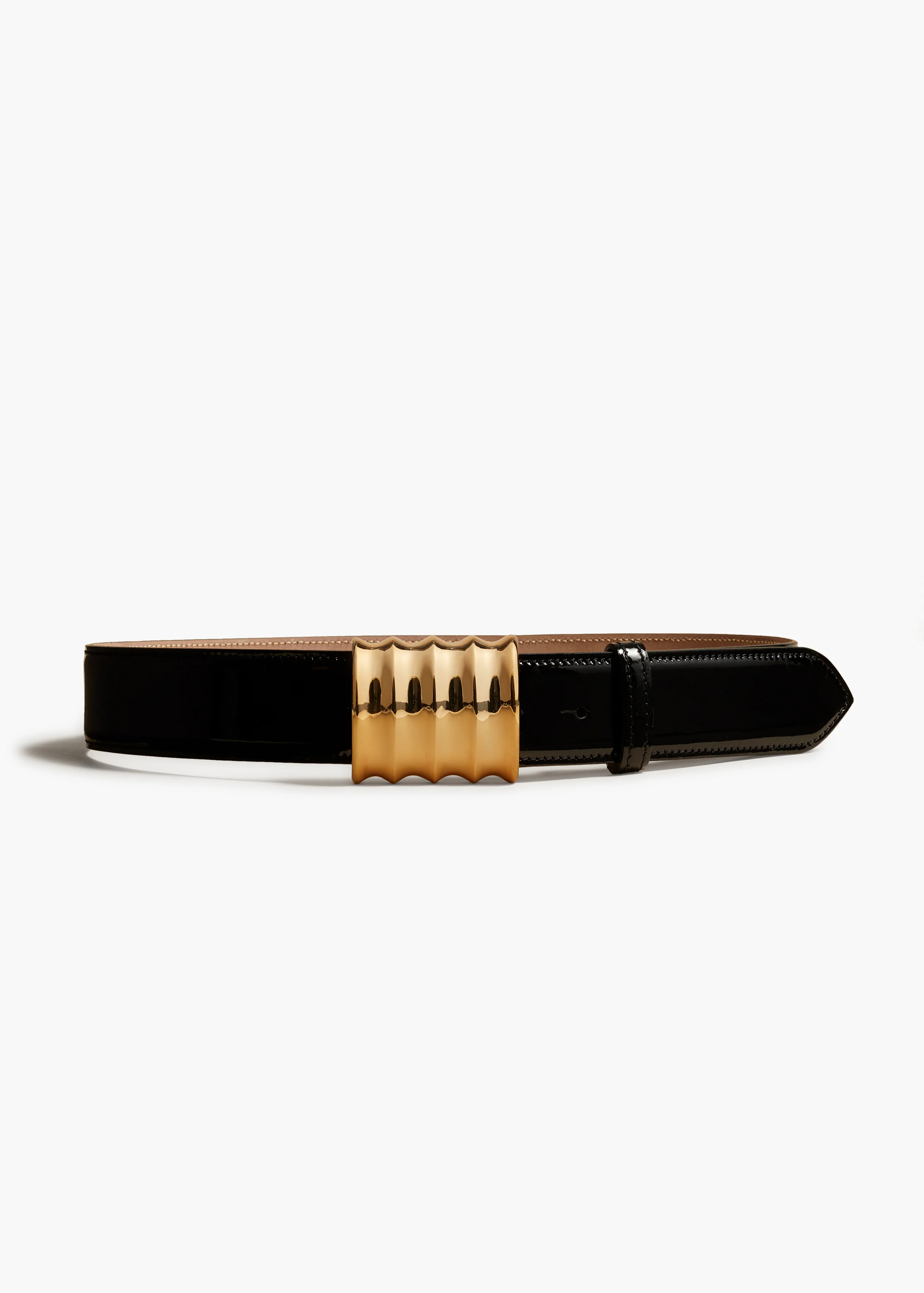 Medium Julius Belt in Black Patent Leather with Gold | Khaite