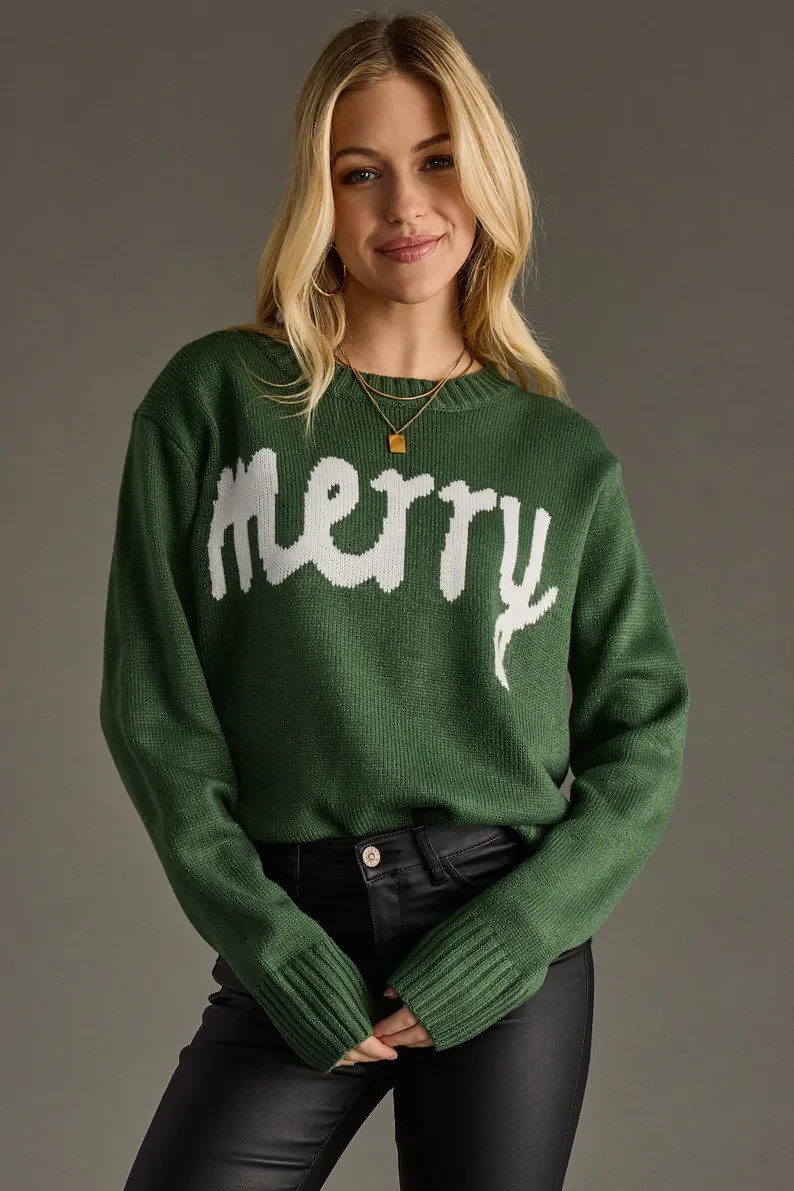 Hunter Green Merry Sweater | Merry Sweater | Holiday Sweater | Christmas Sweater | Women's Sweate... | Etsy (US)