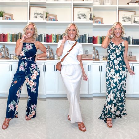 Maurices new arrivals (AND they are all 30% off right now!)
1. Floral jumpsuit - size small. Very comfortable, adjustable straps, tie waist and has pockets! Comes in other colors.
2. Satin maxi skirt - size XS (runs big) // white t-shirt - size small.
3. Floral maxi dress - size small. Unfortunately this color is sold out, BUT it is available in another color.
• green cardigan - size small.
• sandals - tts. 
• heels - runs a bit on the bigger side. 
• what maxi - size small (this color is sold out BUT it’s available in other colors).
• purse & accessories all from @maurices and linked as well! 

#mauricespartner
#discovermaurices 
#maurices 

#LTKSeasonal #LTKfindsunder50
