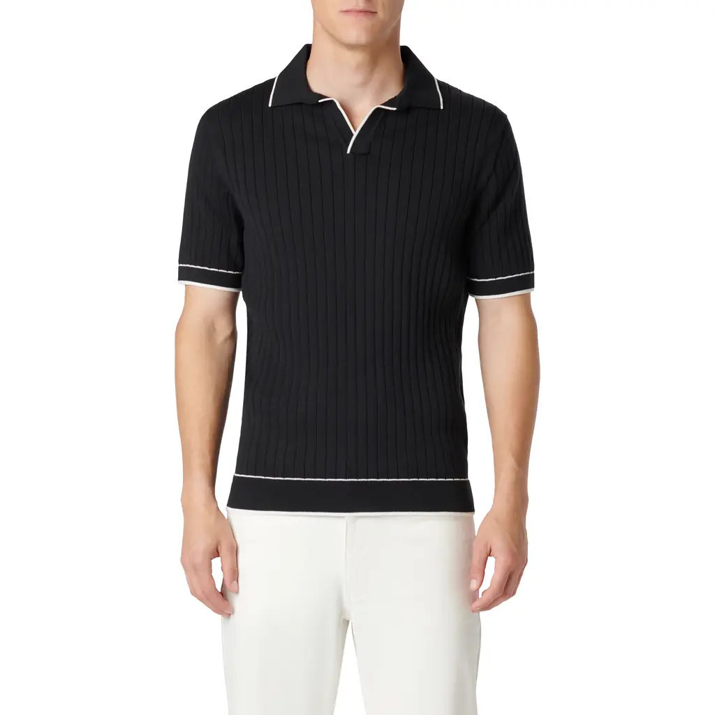 Bugatchi Johnny Collar Rib Polo in Black at Nordstrom, Size Medium | Nordstrom