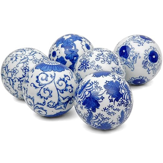 Oriental Furniture 3" Blue & White Decorative Porcelain Ball Set(B) | Amazon (US)