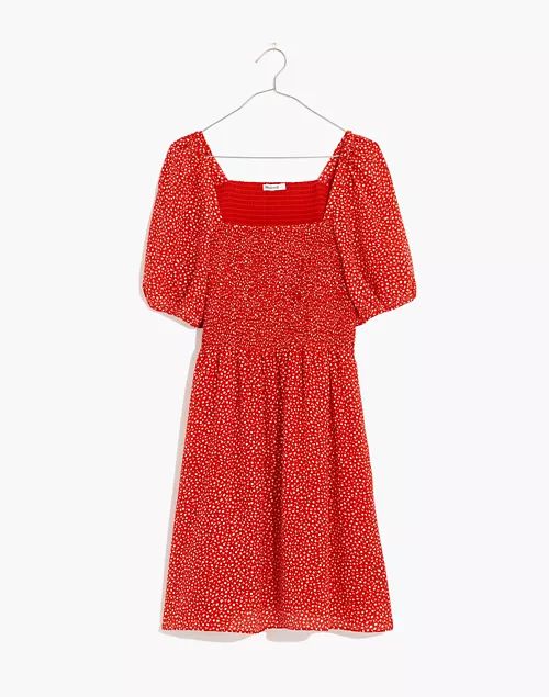 Silk Lucie Puff-Sleeve Smocked Mini Dress in Park Picnic | Madewell