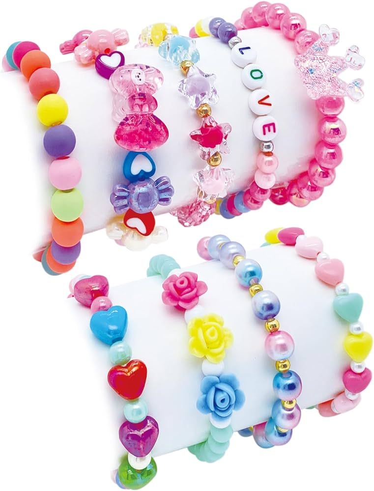 9 PCS Cute Kids Bracelets for Girls Pink LOVE Beaded Bracelets Little Girls Toddler Costume Jewel... | Amazon (US)