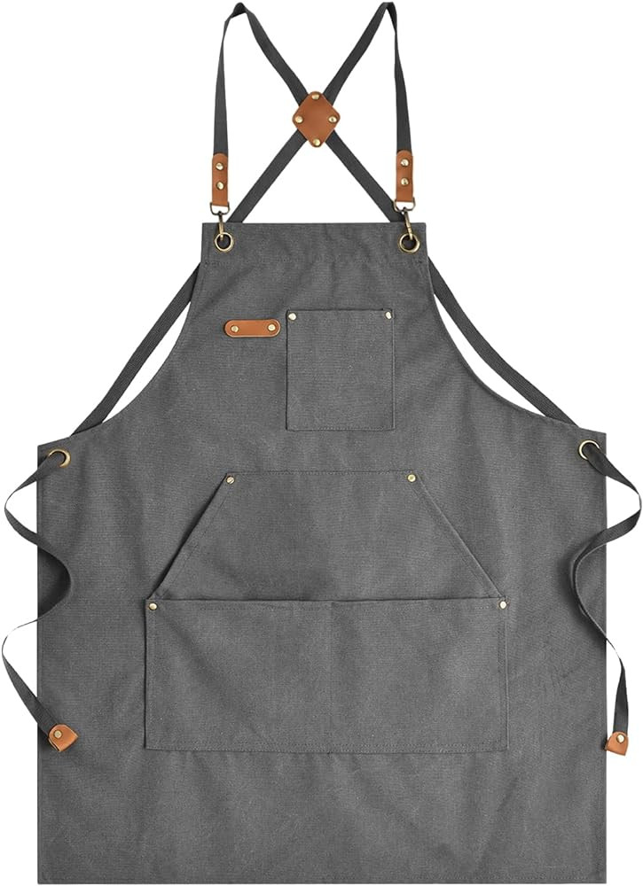 Canvas Aprons for Men Chef Apron, Work Apron with Large Pockets - 16oz Heavy Duty Cross Back, BBQ... | Amazon (US)