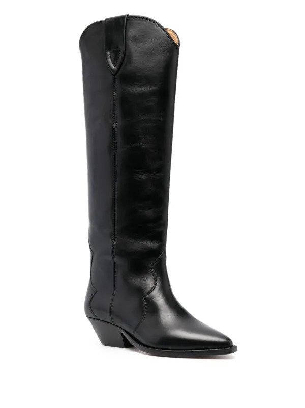 ISABEL MARANT Denvee 40mm Leather knee-high Boots | Black | FARFETCH UK | Farfetch Global