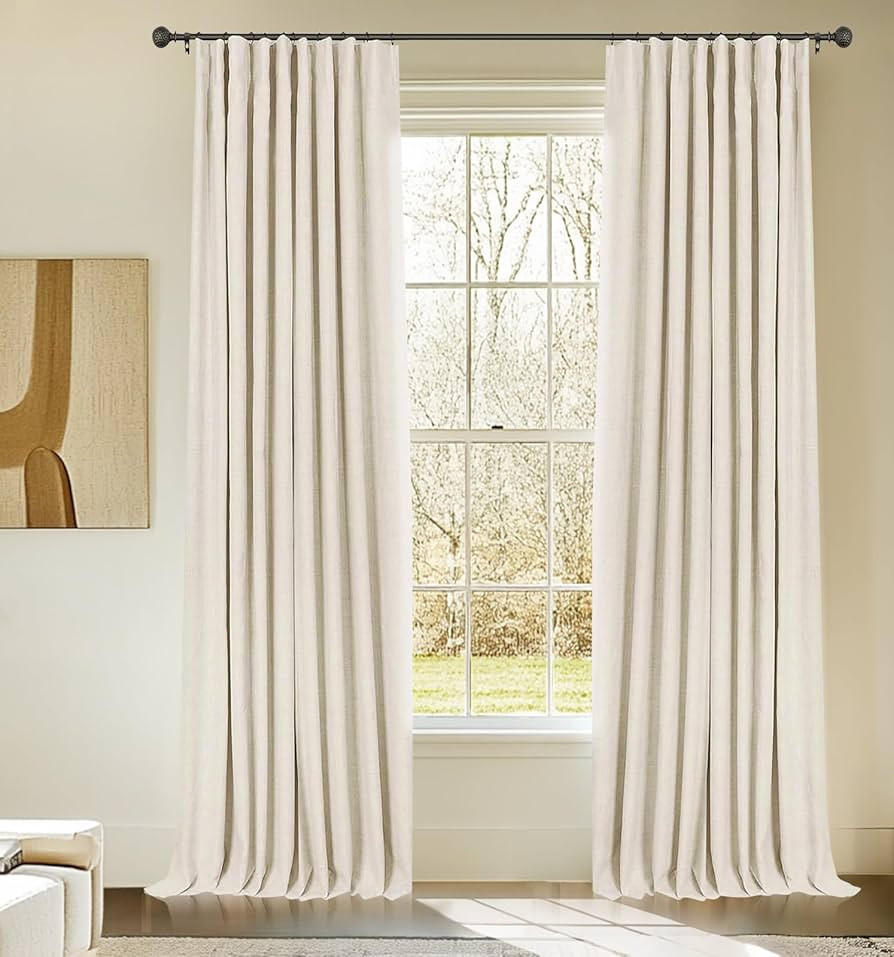 INOVADAY 100% Blackout Curtains for Bedroom, Black Out Curtains 84 Inch Long, Clip Rings Linen Bl... | Amazon (US)
