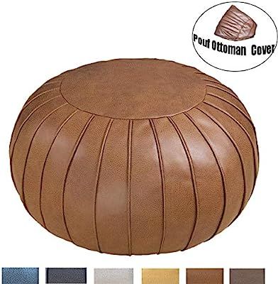 Thgonwid Handmade Suede Pouf Footstool Ottoman Faux Leather Poufs 23" x 14" - Storage Round Floor... | Amazon (US)