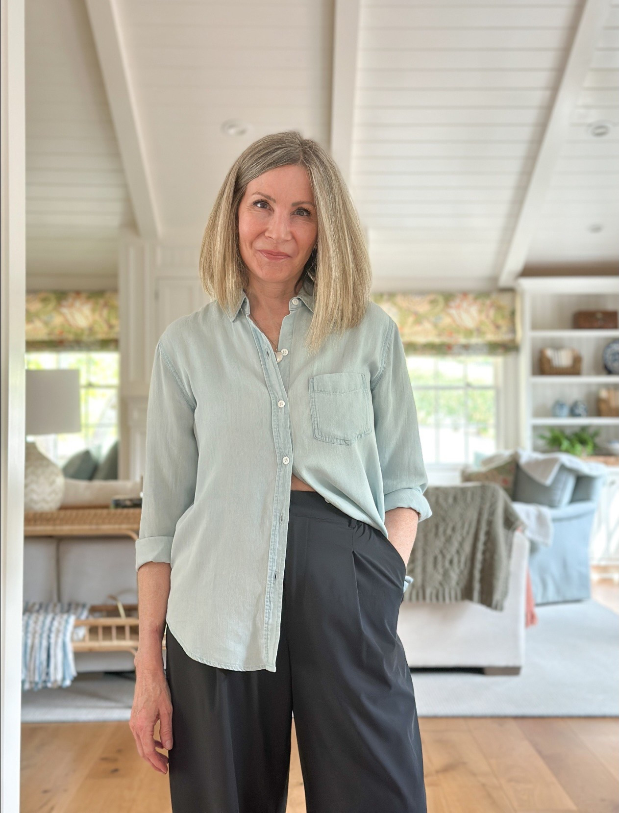 Everyday casual … my favorite ALO trousers paired with the softest chambray shirt. 

#LTKOver40 #LTKStyleTip
