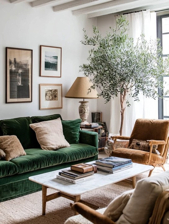 An emerald velvet sofa instantly becomes the statement piece that defines this gorgeous living room. Rich, deep green adds elegance and depth, while neutral elements around it — natural wood frames, soft beige textiles, and a simple marble or wood coffee table — keep the space calm, balanced, and timeless.

The real magic comes from pairing the emerald sofa with an olive tree–style plant. That one addition brings height, movement, and a natural softness that makes the room feel lived-in yet refined. From there, everything else can be what you already own: a warm-toned accent chair, layered cushions, books, and subtle decor. No overstyling needed.

This is a perfect example of effortless luxury — one bold anchor piece, one natural element, and a thoughtful mix of neutrals. The result is a living room that feels elevated, welcoming, and instantly upgraded without a full redesign.

#LivingRoomInspiration #EmeraldSofa #TimelessHomeDecor 

 #LTKHome