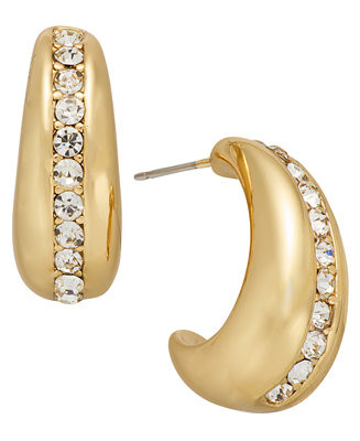 Gold-Tone Small Pavé Huggie Hoop Earrings, 0.8", Exclusively at Macy's | Macy's