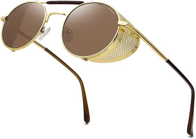 ANDOILT Steampunk Style Round Sunglasses for Men Women Vintage Retro Eyewear Matel Frame UV400 Pr... | Amazon (US)