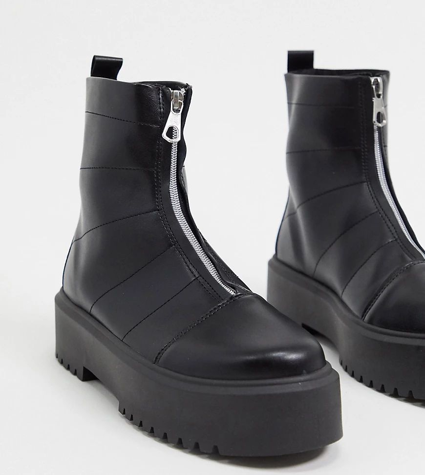 ASOS DESIGN Wide Fit Agent front zip chunky boot-Black | ASOS (Global)