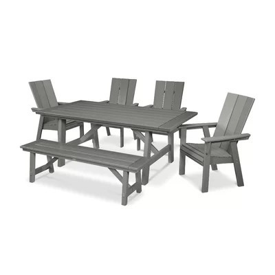 Modern Curveback Adirondack 6-Piece Rustic Farmhouse Dining Set with Bench | Wayfair North America