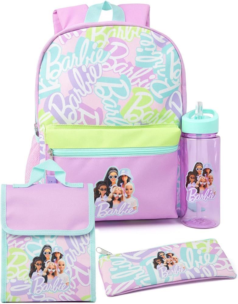 Barbie Girls 4 Piece Backpack Set | Kids Multicolor Rucksack Bundle with School Bag, Pencil Case,... | Amazon (US)