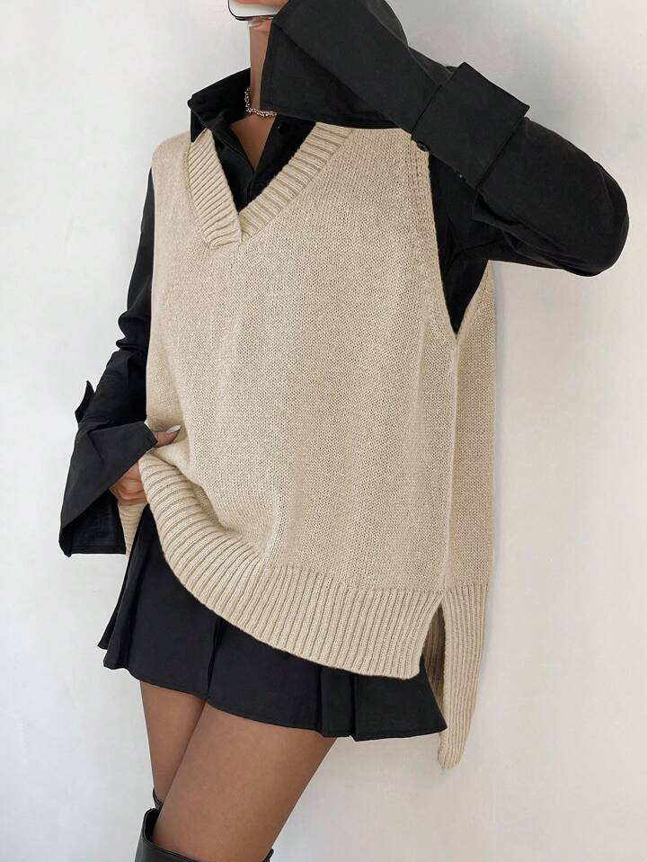 SHEIN Essnce 1pc Split Hem Sweater Vest | SHEIN