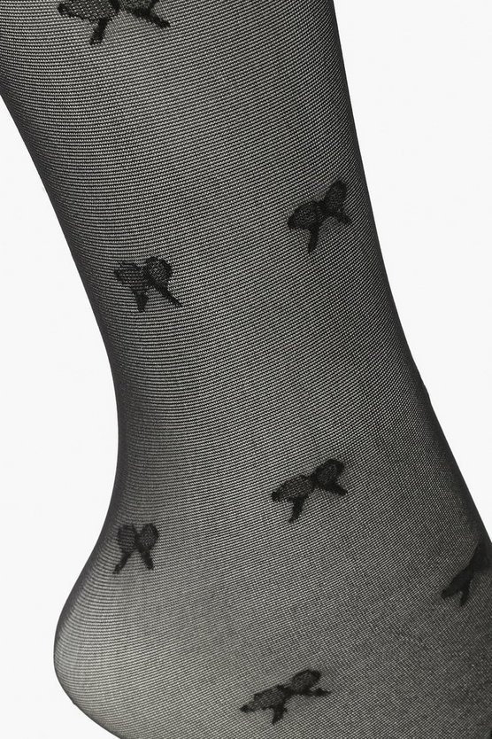 Semi Sheer Bow Printed Tights | Boohoo.com (US & CA)