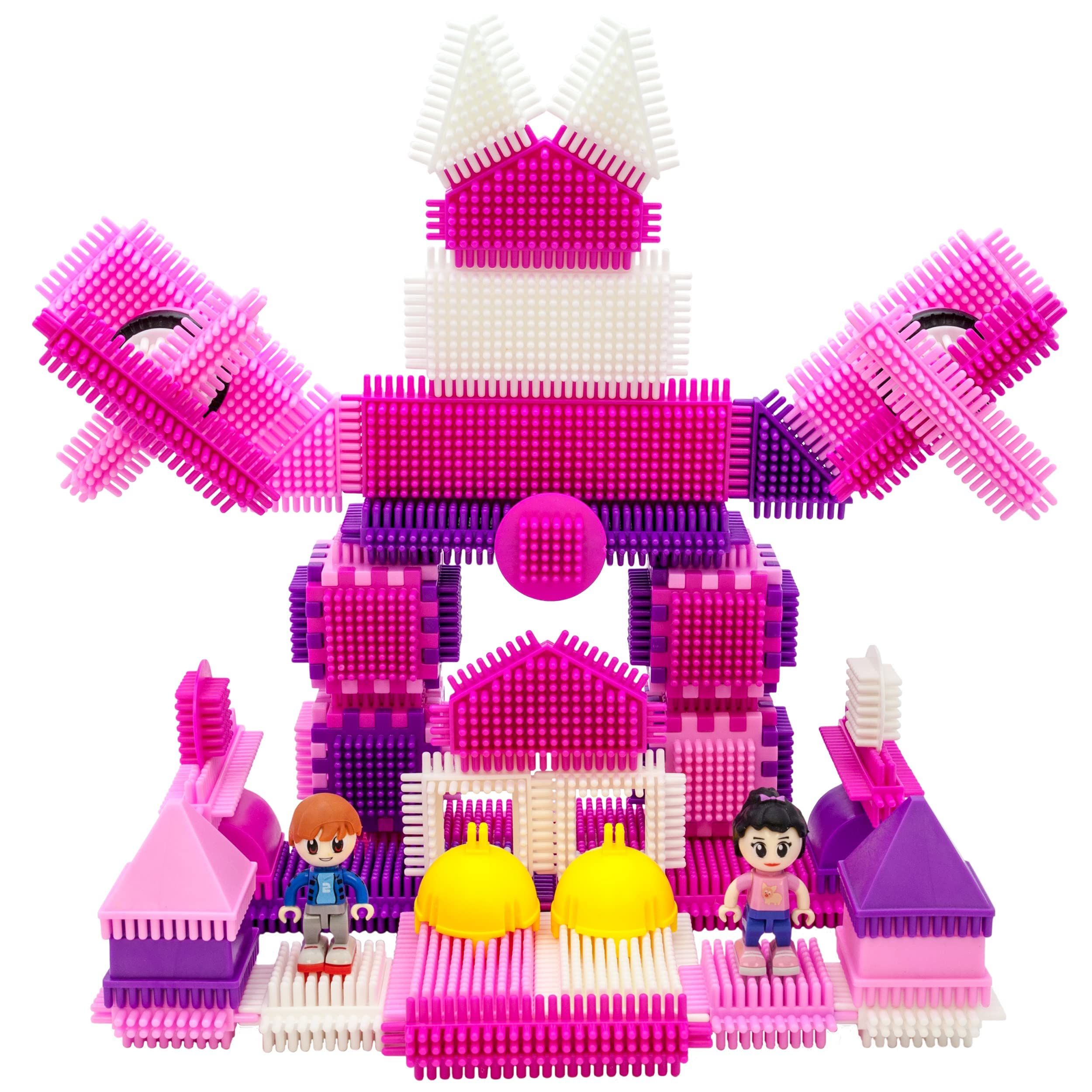 PicassoTiles PTB106 106pcs Bristle Lock Building Blocks Tiles Pink Castle Theme Set w/ Human Figu... | Amazon (US)