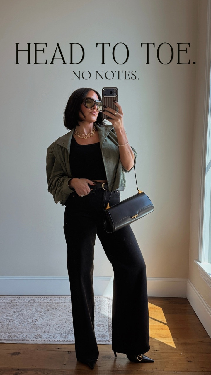 I mean COME ON. This entire outfit is Amazon?! 🔥

All black with that pop of olive, the bag, the shoes, the accessories… I freaking LOVE how this came together. This is exactly why I love finding affordable fashion. You do not have to spend a fortune to put together a FIRE outfit.