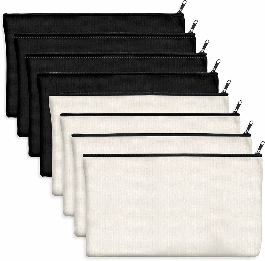 8 Pack Blank Cotton Canvas DIY Craft Zipper Bags Pouches Pencil Case for Makeup Cosmetic Toiletry... | Amazon (US)