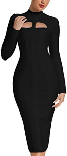 UONBOX Women's Sexy Cut Out Long Sleeves Midi Bodycon Party Bandage Dress | Amazon (US)