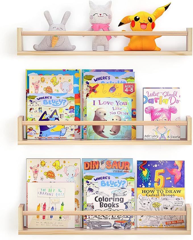 24 inch Nursery Book Shelves Set of 3， Nursery Shelves Wall Books Shelves Perfect for Kids' Roo... | Amazon (US)