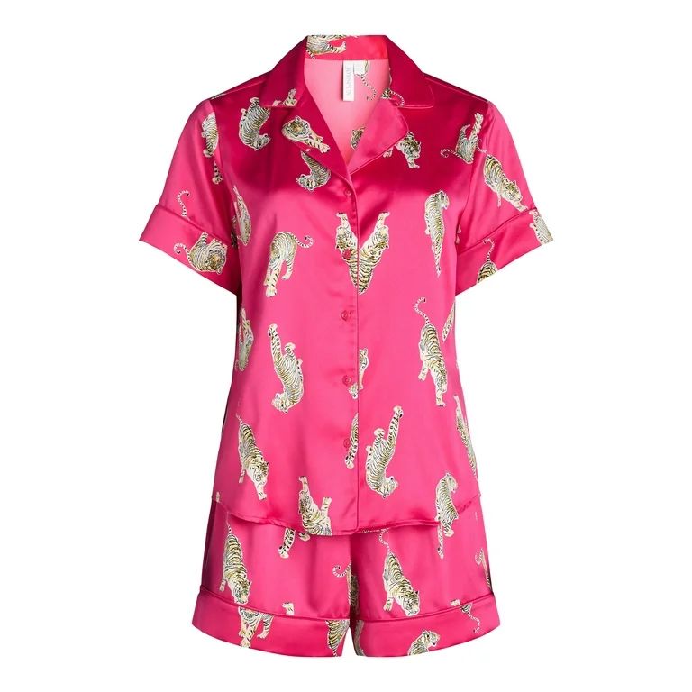 Joyspun Women’s Stretch Satin Shortie Pajama Set, 2-Piece, Sizes XS-3X | Walmart (US)