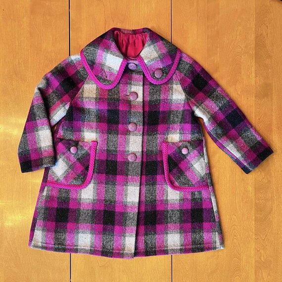Vintage 1950s Pink + Purple plaid Girl's Swing Coat//Authentic Vintage wool plaid Girl's Winter C... | Etsy (US)