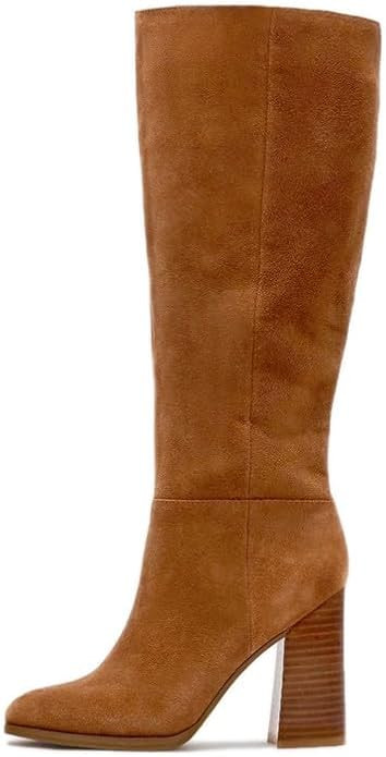 Erocalli Knee High Fall Faux Suede Tall Long Boots Wide Calf Chunky Block High Heel Fashion Boot ... | Amazon (US)