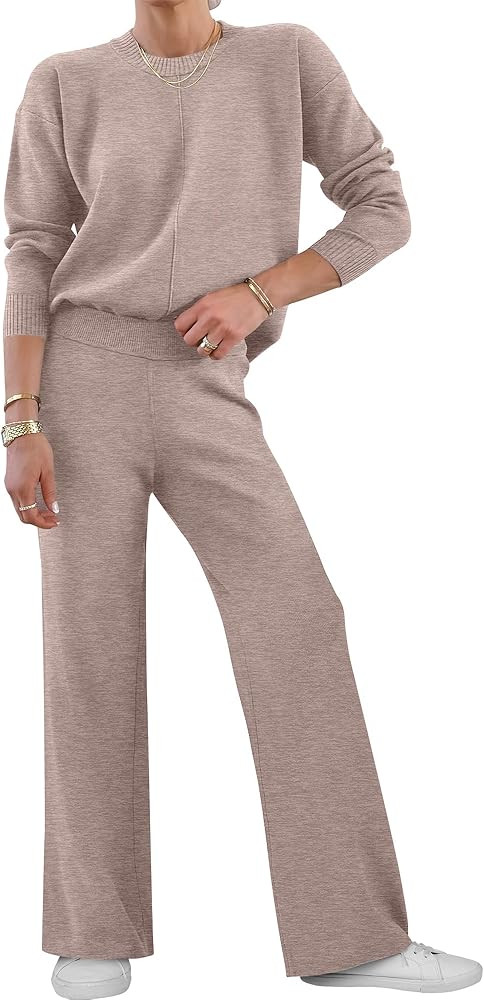 ANRABESS Womens Two Piece Outfits Lounge Sweater Sets Casual Pullover Knit Tops Wide Leg Pants 20... | Amazon (US)